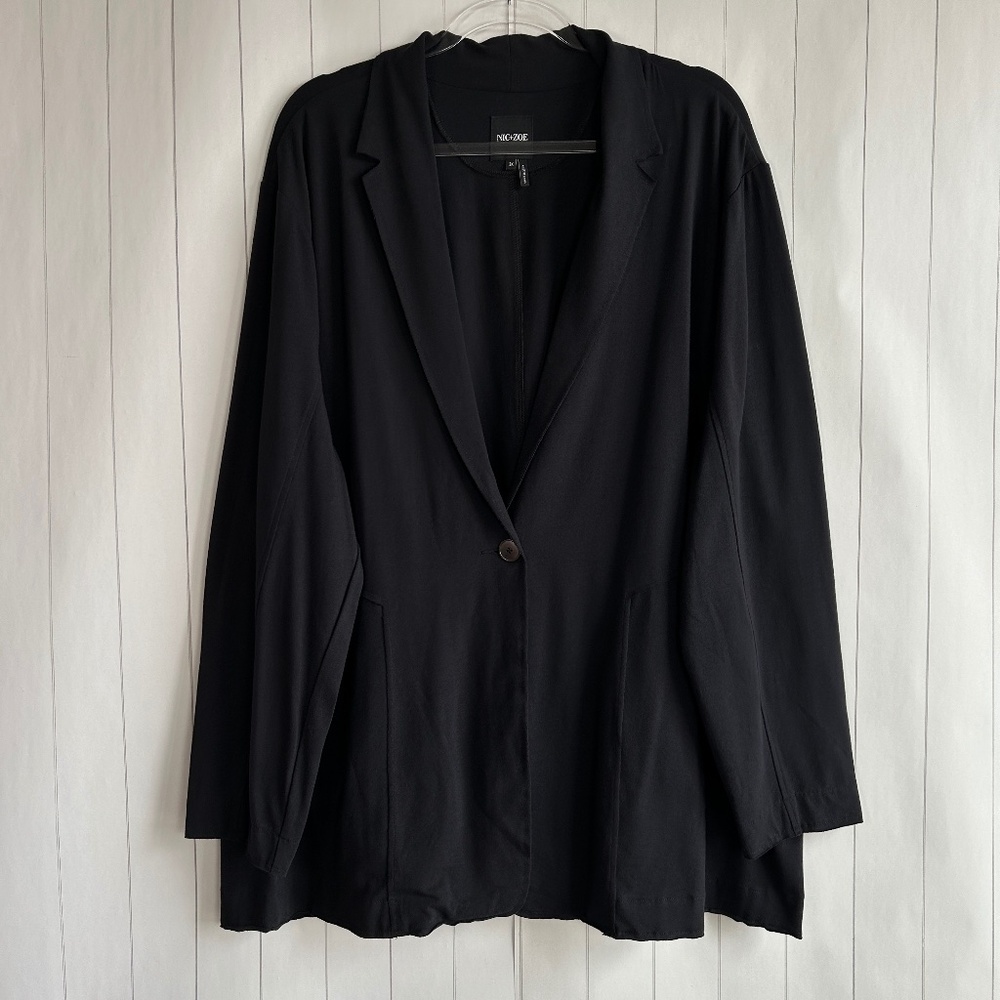 Nic+Zoe plus size 3X black long blazer knit unstructured cotton light weight NEW